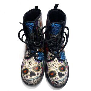 Boots Day of the Dead  size 7 goth grunge boho multicolor skulls halloween